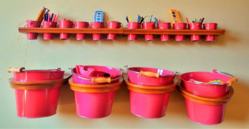 Bucket wall storage for craft supplies