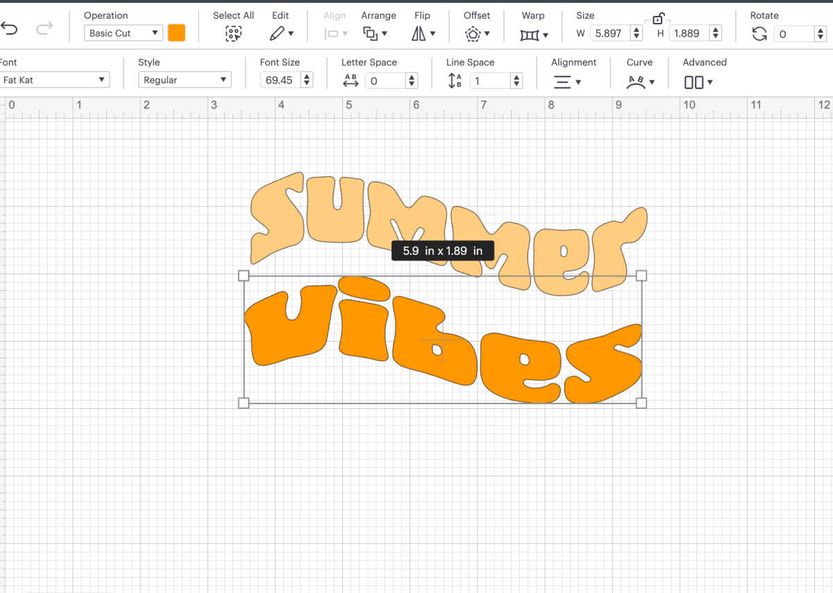 Summer vibes wavy text in Cricut Design Space