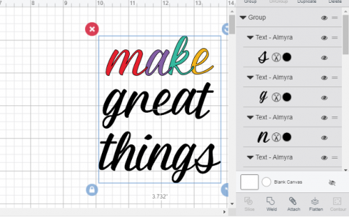 welding text in Cricut Design space for one cut