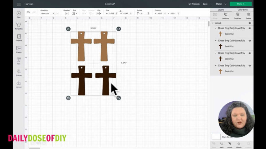 4 crosses on the cricut design space canvas