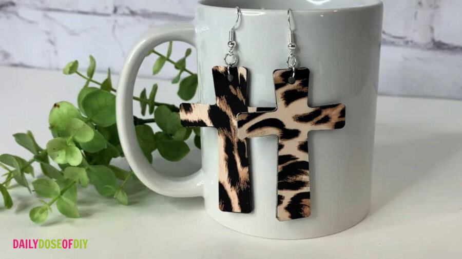 finished wooden cross earrings