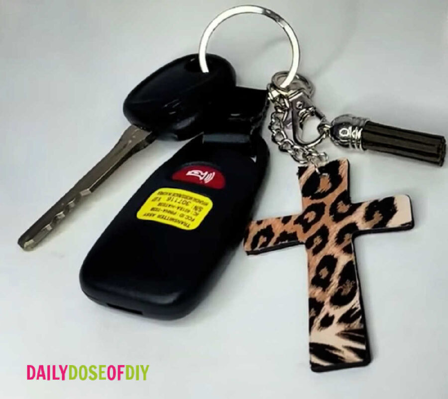 finished wooden cross keychain